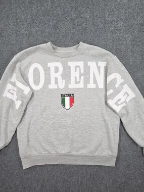 Cotton Classic Florence Spell Out Italia Sweater Womens Medium Crewneck Gray